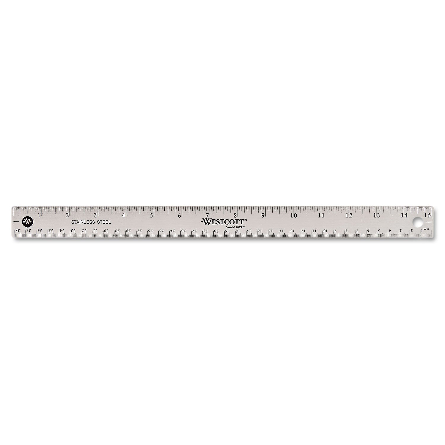 Westcott® Stainless Steel Office Ruler With Non Slip Cork Base, Standard/metric, 15" Long