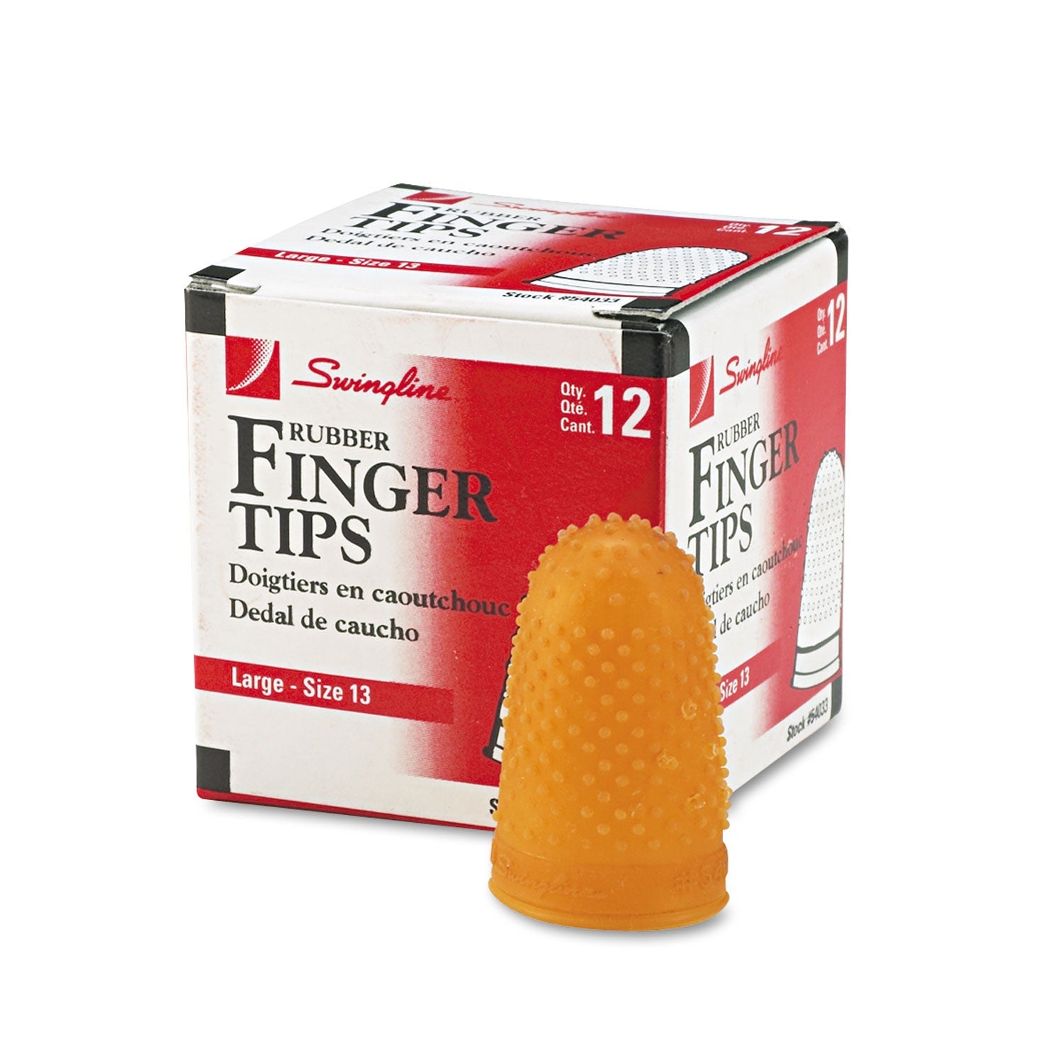 Swingline® Rubber Finger Tips, 13 (large), Amber, Dozen