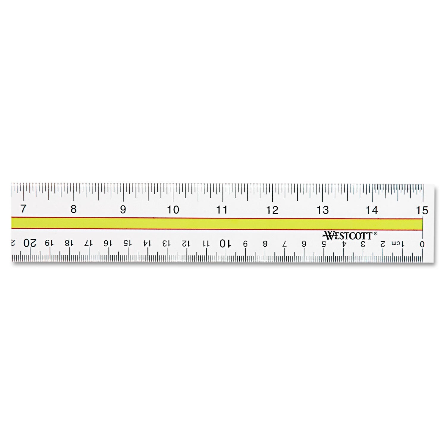 Westcott® Acrylic Data Highlight Reading Ruler With Tinted Guide, 15" Long, Clear/yellow