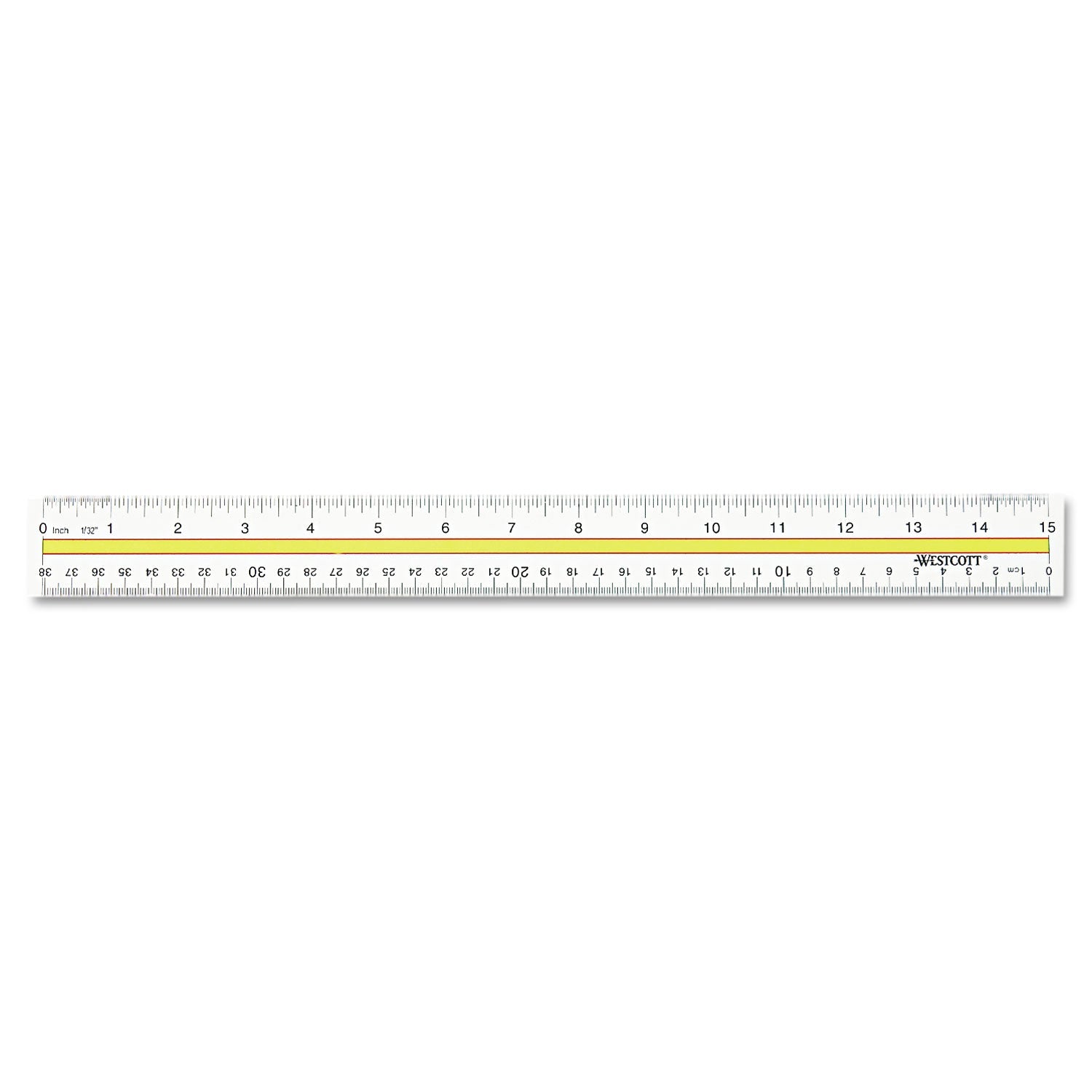 Westcott® Acrylic Data Highlight Reading Ruler With Tinted Guide, 15" Long, Clear/yellow