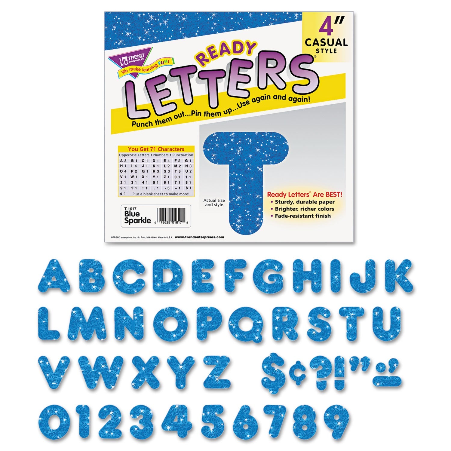 Ready Letters Sparkles Letter Set | Blue, 4", 71/Set