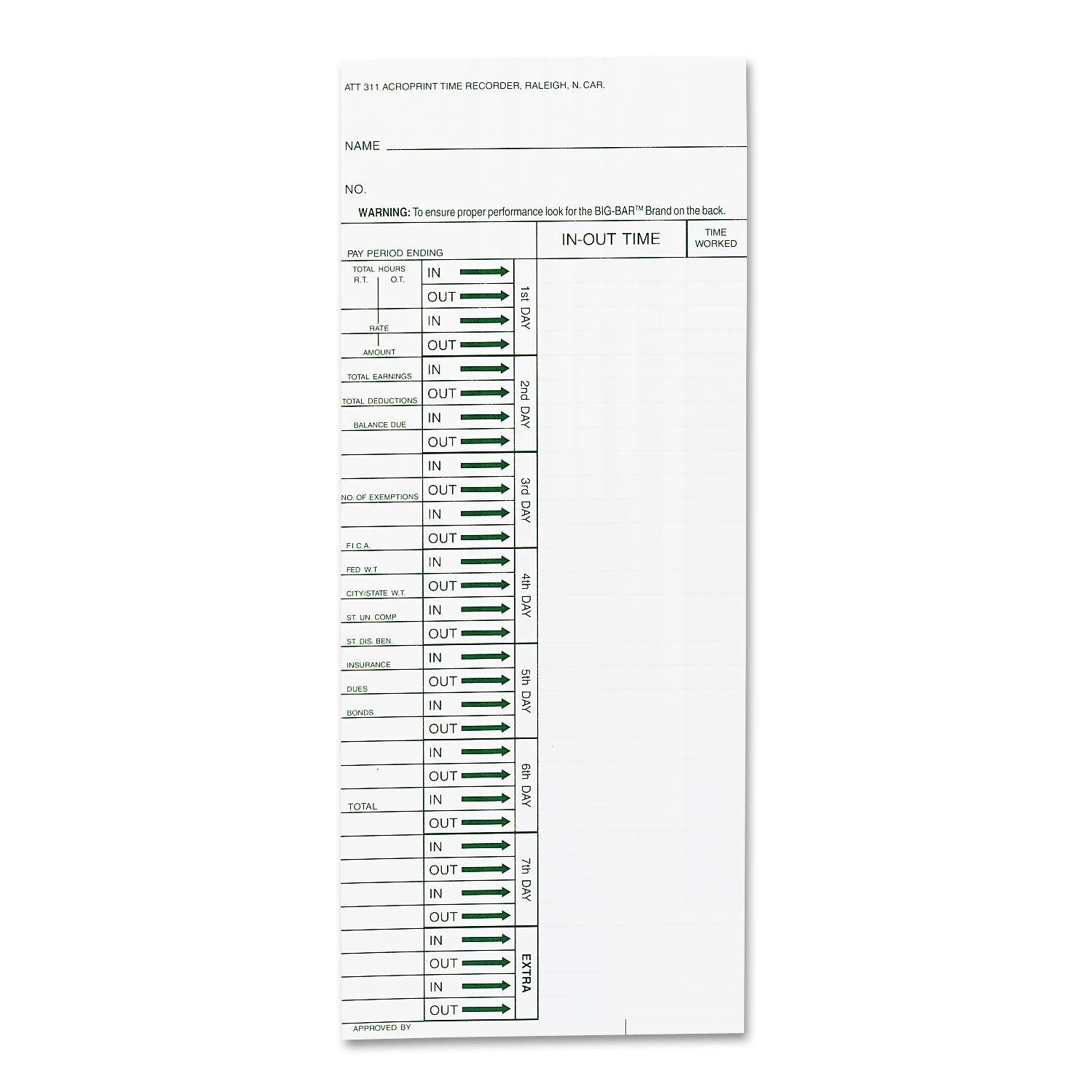 Acroprint® Time Clock Cards For Acroprint Att310, One Side, 4 X 10, 200/pack