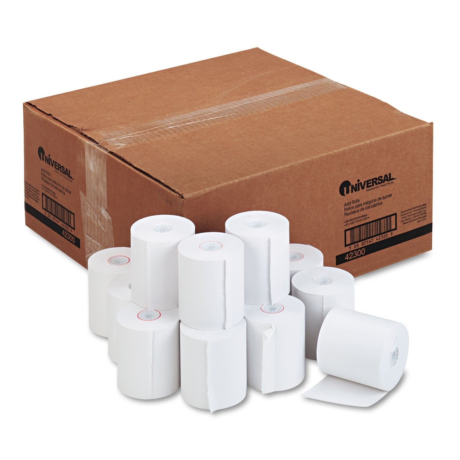 Universal® Impact And Inkjet Printing Bond Paper Rolls, 0.5" Core, 3" X 165 Ft, White, 50/carton