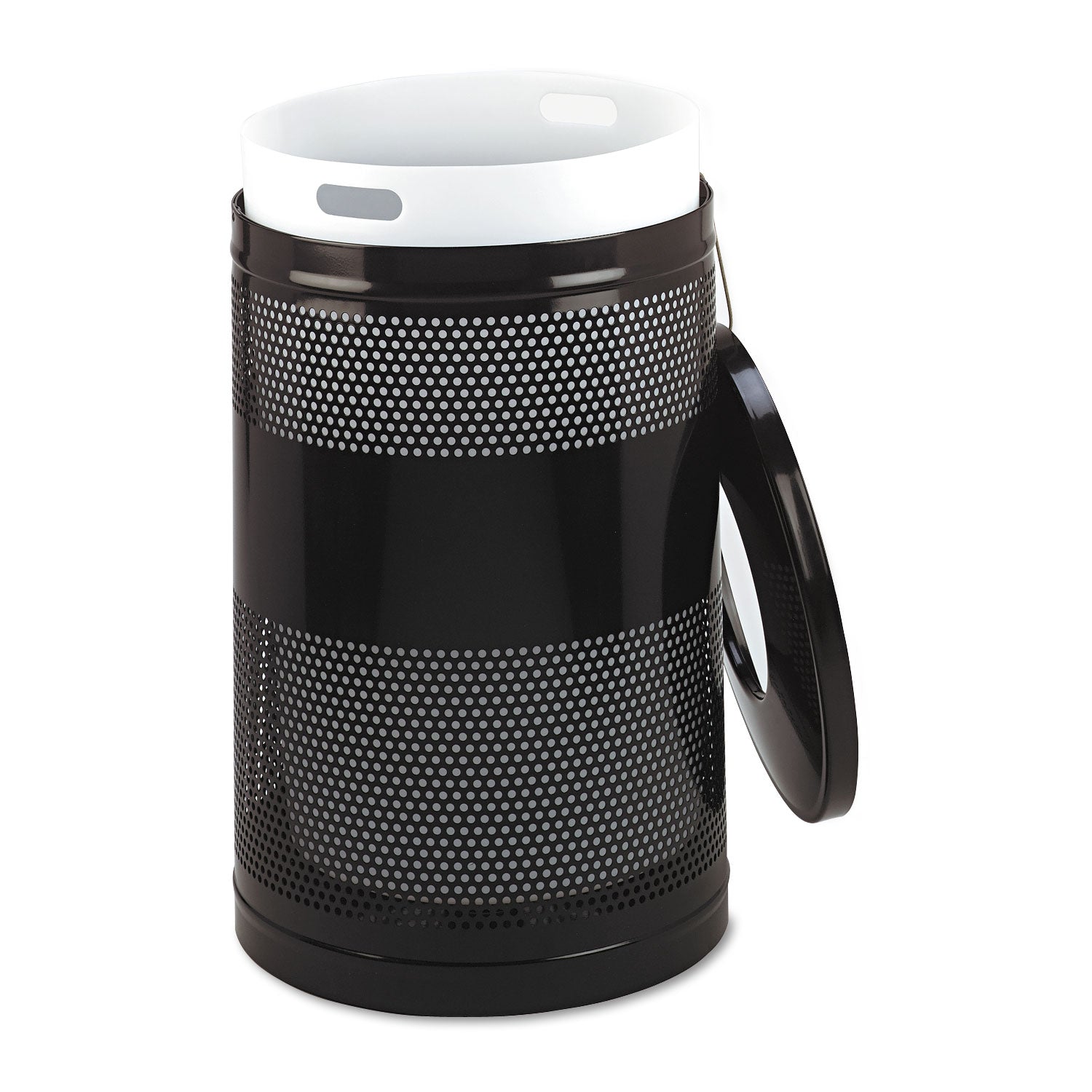 Rubbermaid® Commercial Classics Perforated Open Top Receptacle, 51 gal, Steel, Black