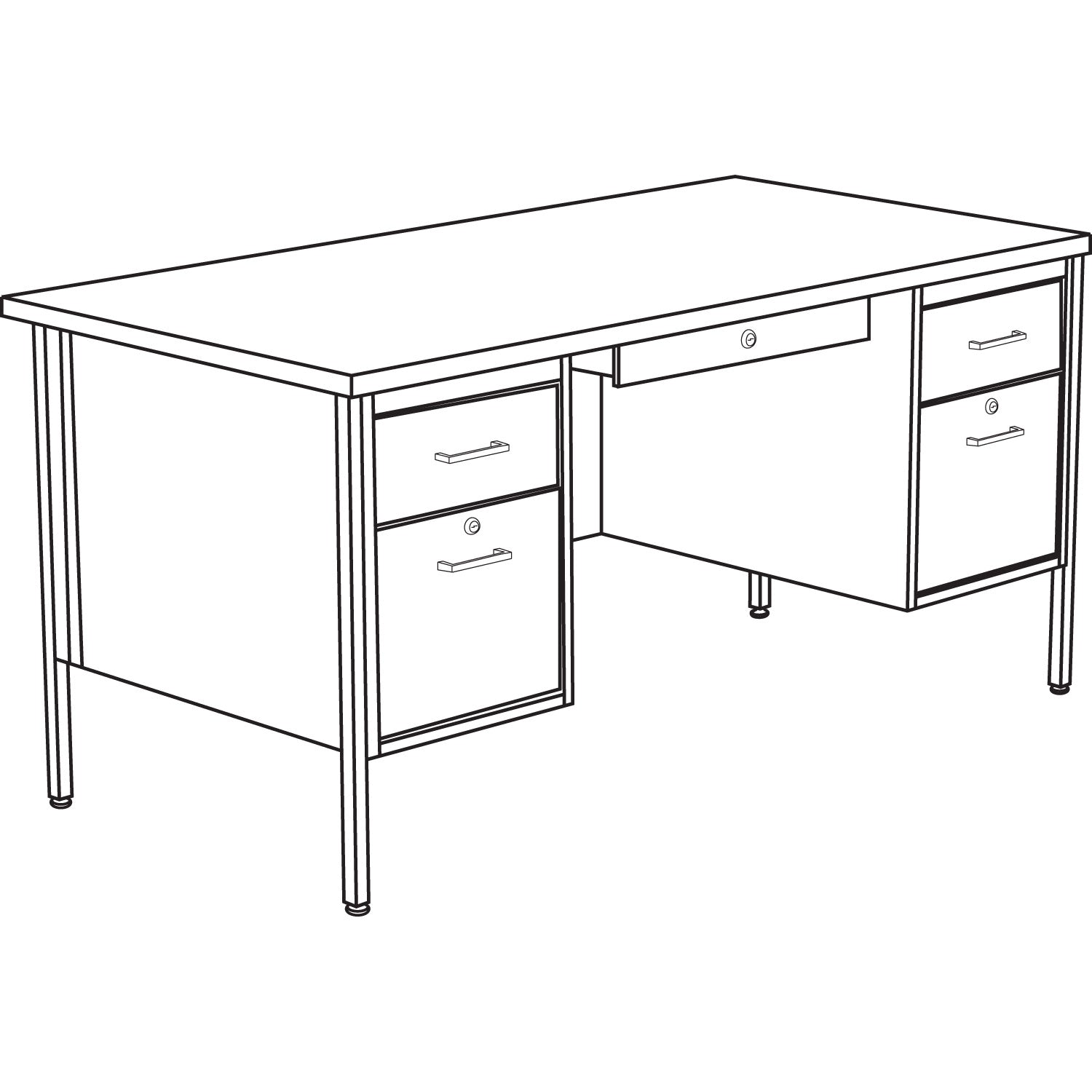 Alera® Double Pedestal Steel Desk, 60" x 30" x 29.5", Cherry/Putty, Chrome-Plated Legs
