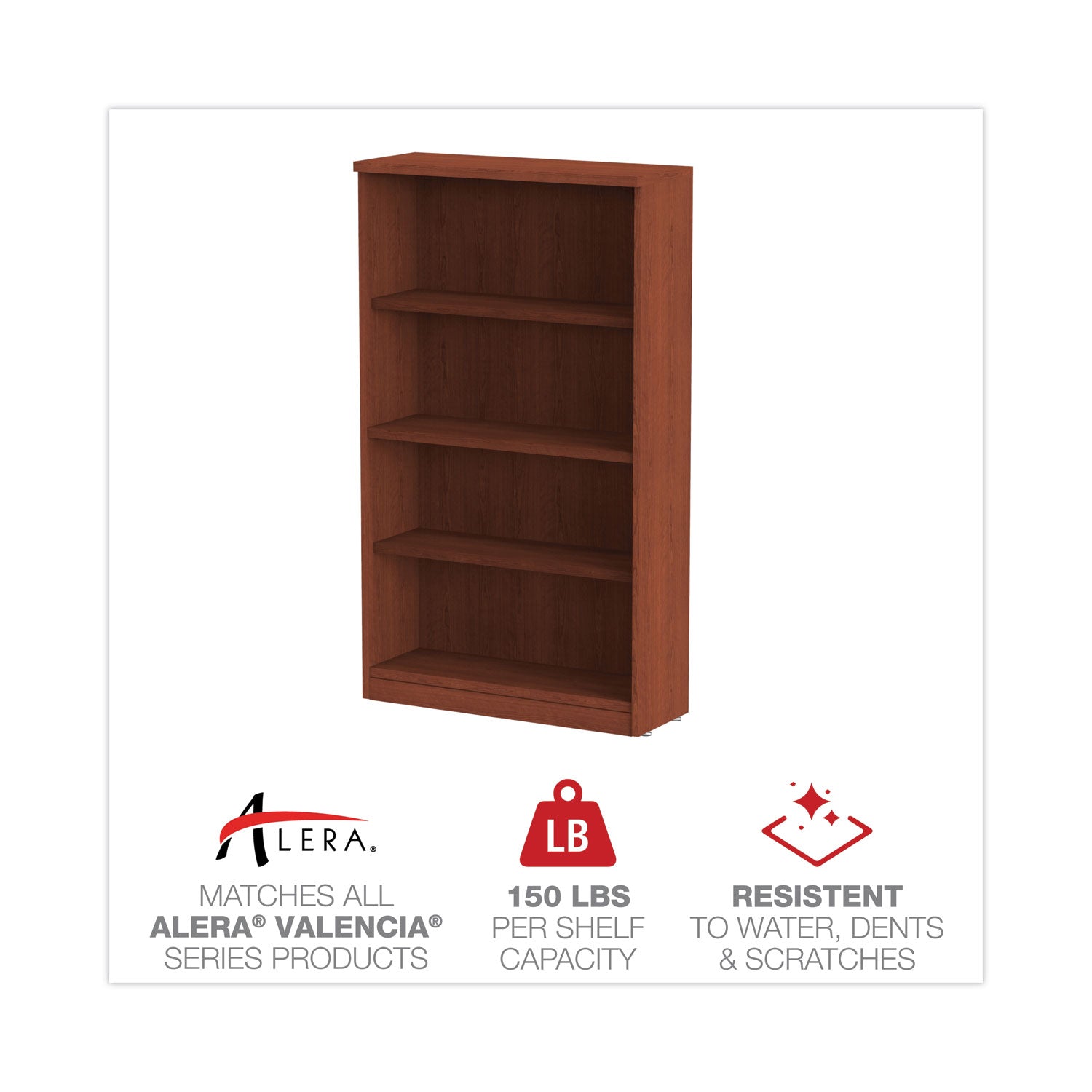 Alera® Alera Valencia Series Bookcase, Four-Shelf, 31.75w x 14d x 54.88h, Medium Cherry - Bloom Skins