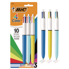 BIC® 4-Color Multi-Color Ballpoint Pen, Retractable, Medium 1 mm, Assorted Ink and Barrel Colors, 3/Pack