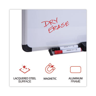 Universal® Deluxe Porcelain Magnetic Dry Erase Board, 36" x 24", White Surface, Silver/Black Aluminum Frame