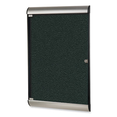 Ghent Silhouette 1 Door Enclosed Vinyl Bulletin Board with Satin Frame, 27.75" x 42.13", Ebony Surface, Black/Satin Aluminum Frame - Bloom Skins