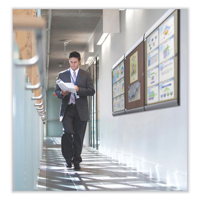 Ghent Silhouette 1 Door Enclosed Vinyl Bulletin Board with Satin Frame, 27.75" x 42.13", Ebony Surface, Black/Satin Aluminum Frame - Bloom Skins