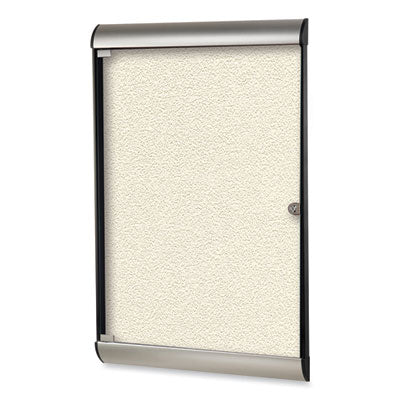Ghent Silhouette 1 Door Enclosed Vinyl Bulletin Board with Satin Frame, 27.75" x 42.13", Ivory Surface, Black/Satin Aluminum Frame - Bloom Skins