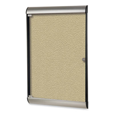 Ghent Silhouette 1 Door Enclosed Vinyl Bulletin Board, 27.75" x 42.13", Caramel Surface, Black/Satin Aluminum Frame - Bloom Skins