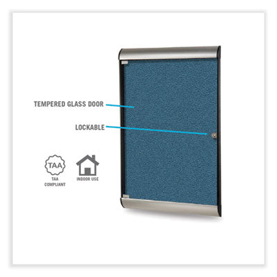 Ghent Silhouette 1 Door Enclosed Vinyl Bulletin Board, 27.75" x 42.13", Caramel Surface, Black/Satin Aluminum Frame - Bloom Skins