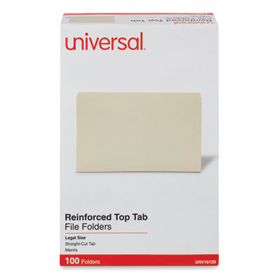 Universal® Double-Ply Top Tab Manila File Folders, Straight Tabs, Legal Size, 0.75" Expansion, Manila, 100/Box