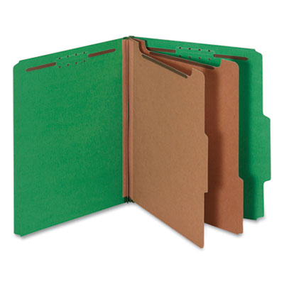 Universal® Bright Colored Pressboard Classification Folders, 2" Expansion, 2 Dividers, 6 Fasteners, Letter Size, Emerald Green, 10/Box