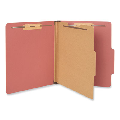 Universal® Four-Section Pressboard Classification Folders, 2" Expansion, 1 Divider, 4 Fasteners, Letter Size, Red Exterior, 10/Box - Bloom Skins