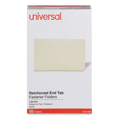 Universal® Reinforced End Tab Fastener Folders, 0.75" Expansion, 2 Fasteners, Legal Size, Manila Exterior, 50/Box - Bloom Skins