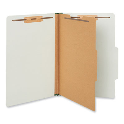 Universal® Four-Section Pressboard Classification Folders, 2" Expansion, 1 Divider, 4 Fasteners, Legal Size, Gray Exterior, 10/Box