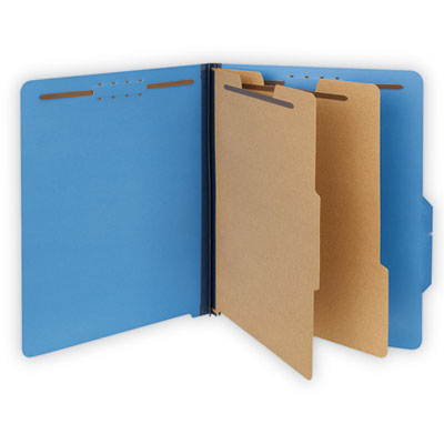 Universal® Bright Colored Pressboard Classification Folders, 2" Expansion, 2 Dividers, 6 Fasteners, Letter Size, Cobalt Blue, 10/Box