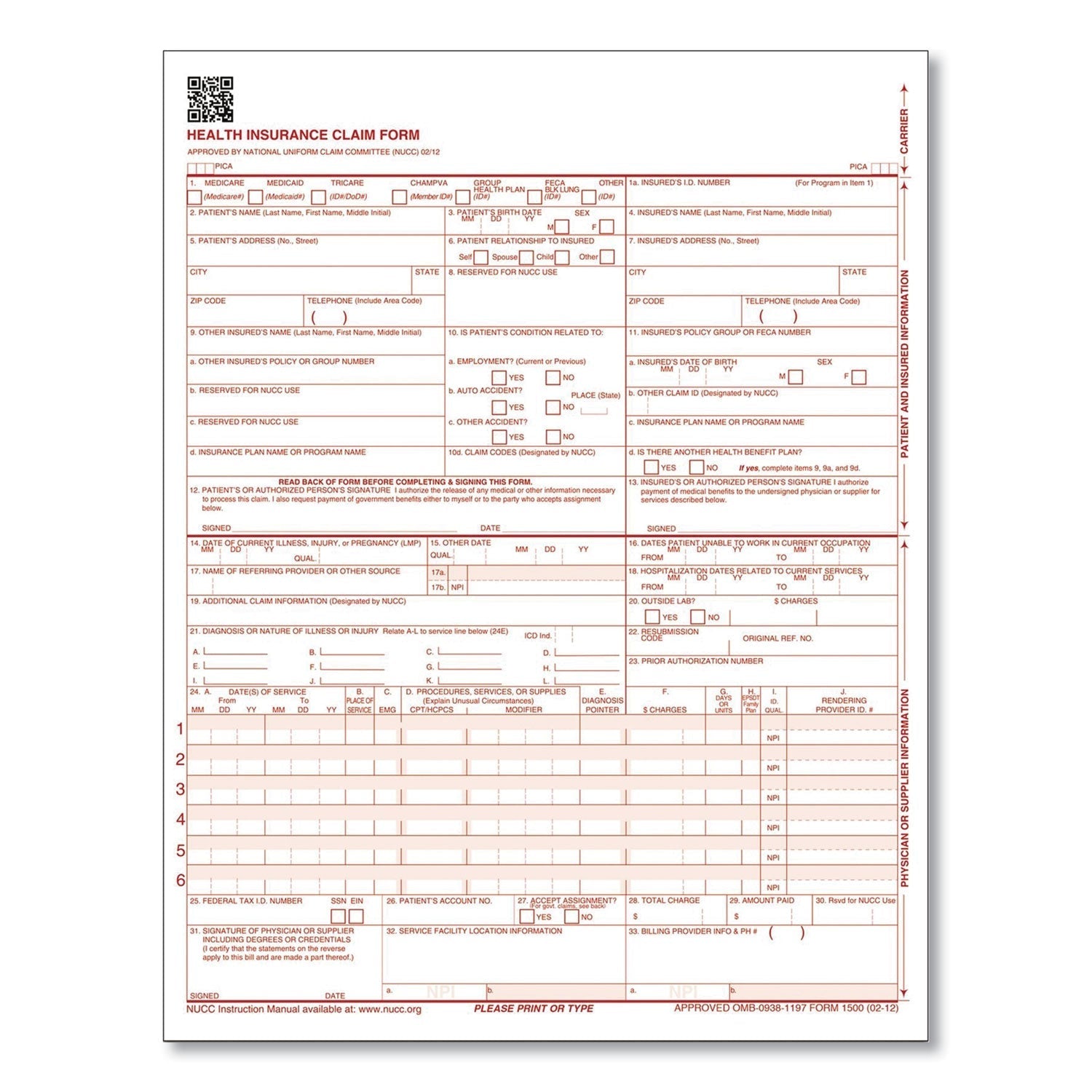 CMS Health Insurance Claim Form | 100 Forms