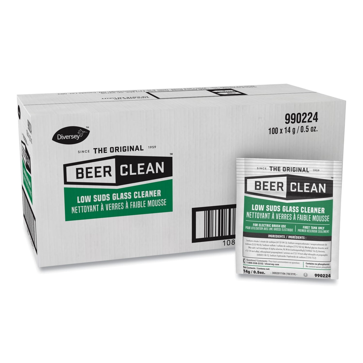Diversey™ Beer Clean Glass Cleaner, Powder, 0.5 Oz Packet, 100/carton
