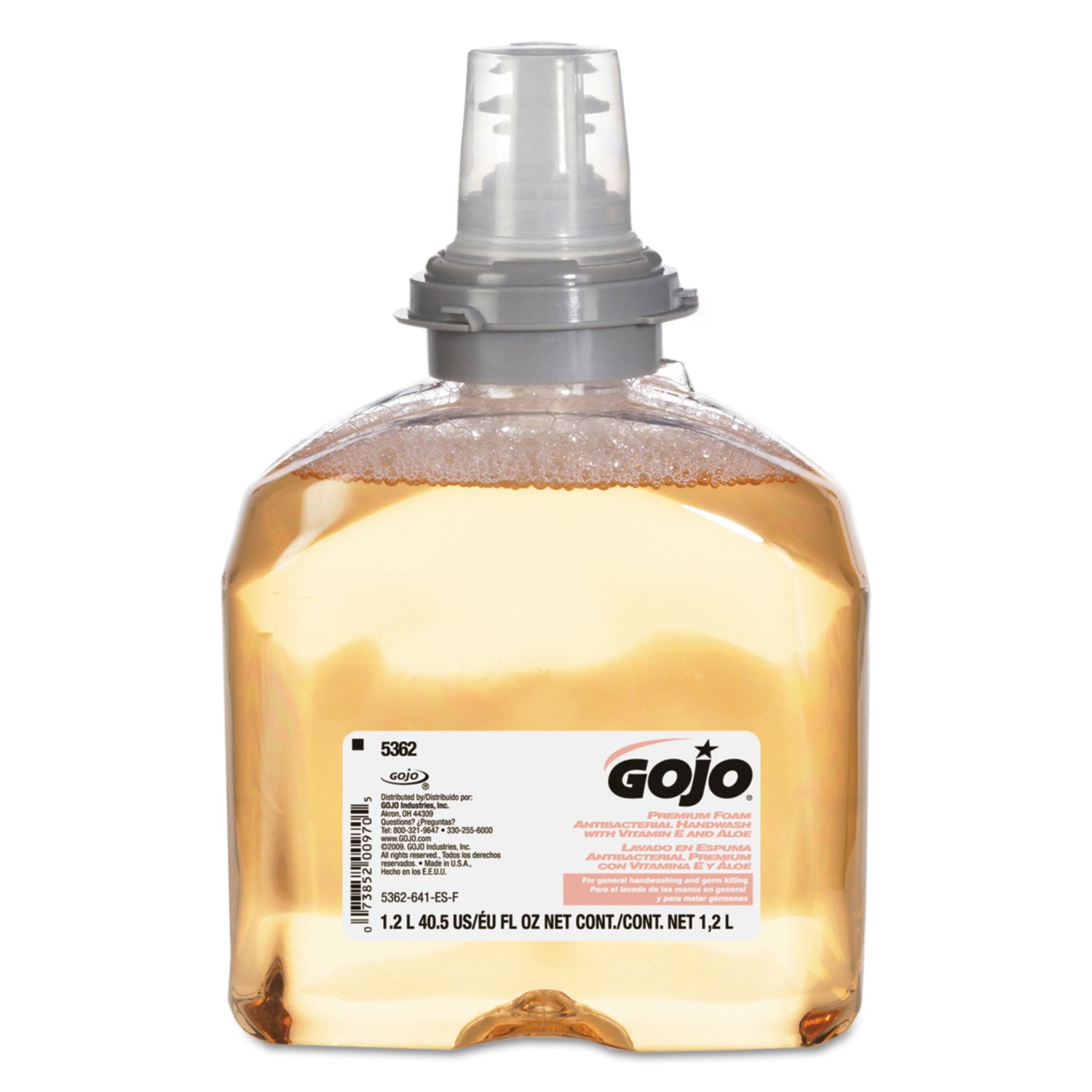GOJO® TFX Premium Foam Antibacterial Hand Wash, Refill for GOJO TFX Touch-Free Dispenser, Fresh Fruit Scent, 1,200 mL, 2/Carton
