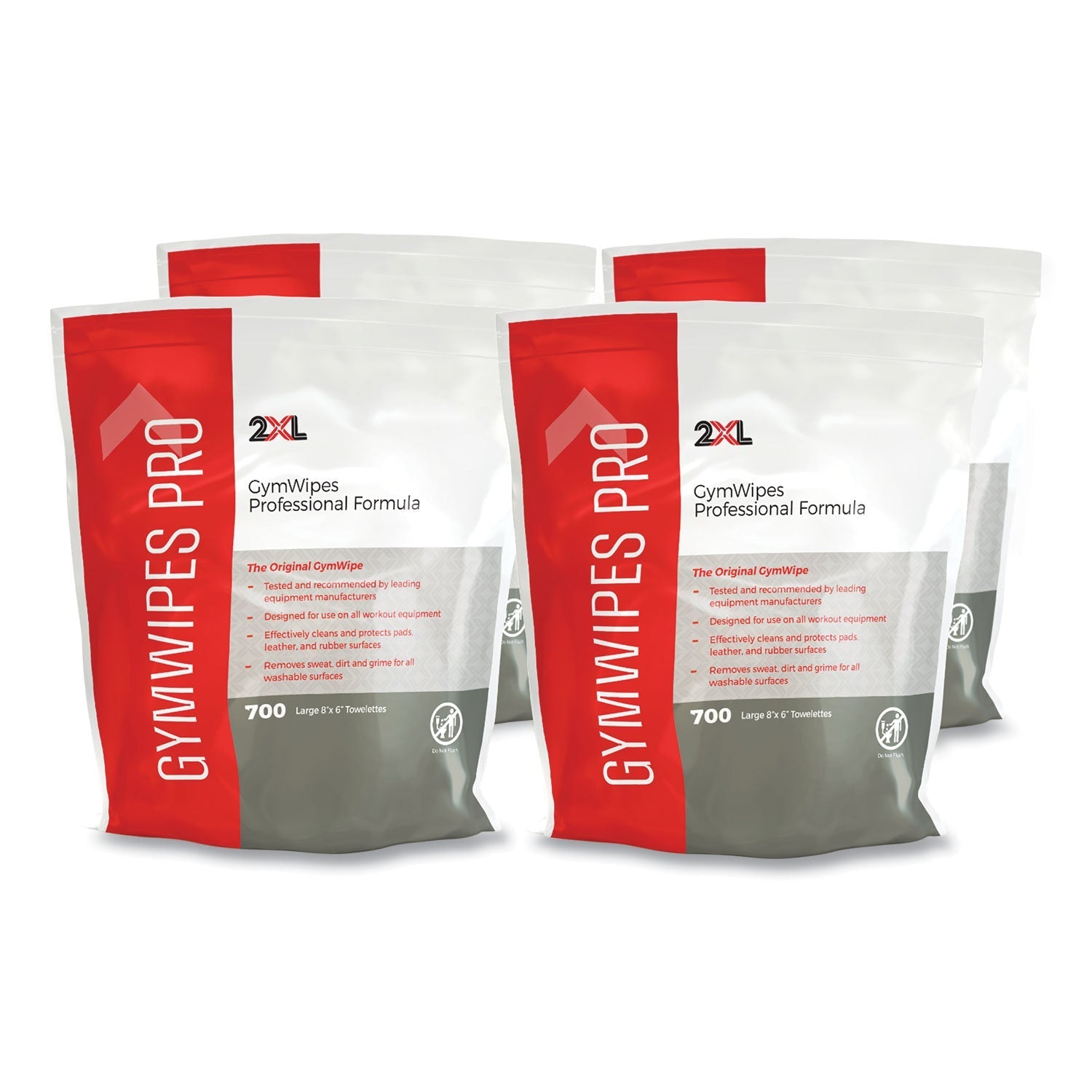2XL Gym Wipes Professional, 1-Ply, 6 x 8, Unscented, White, 700/Pack, 4 Packs/Carton