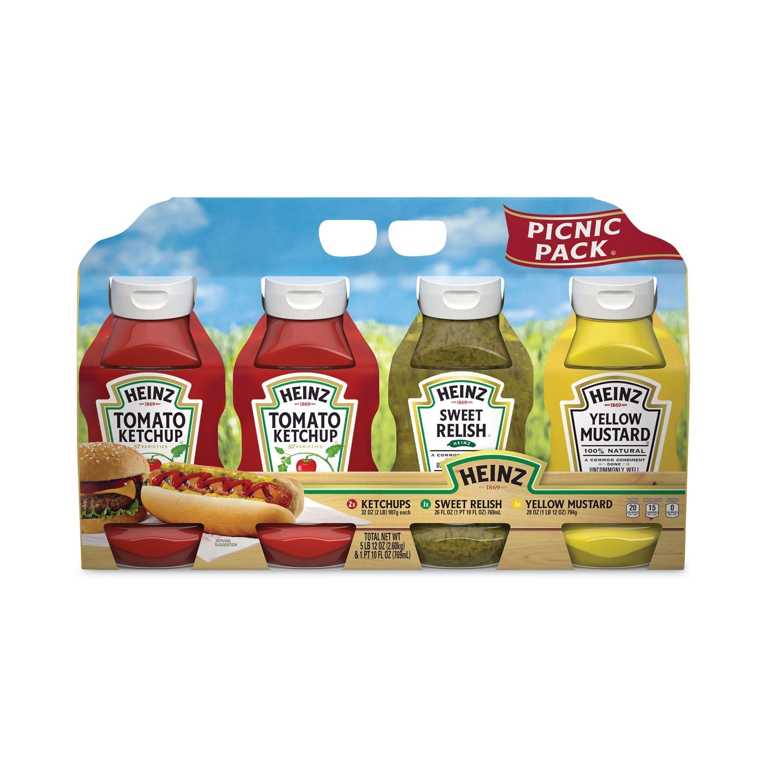 Heinz Ketchup, Mustard and Relish Picnic Pack, 2 Ketchup, Mustard, Relish, 4 Bottles/Carton - Bloom Skins