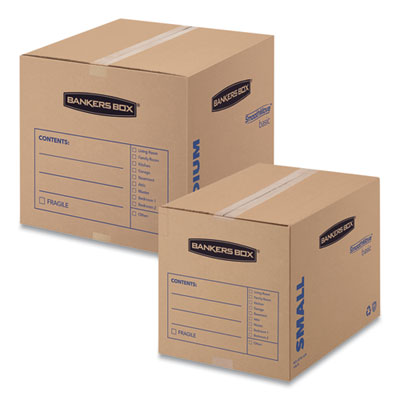 Bankers Box® SmoothMove Basic Moving Boxes, Regular Slotted Container (RSC), Large, 18" x 18" x 24", Brown/Blue, 15/Carton