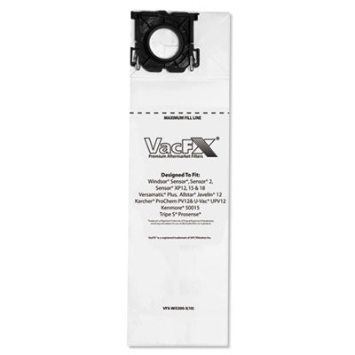 VacFX® Vacuum Filter Bags Designed to Fit Allstar Javelin 12'' Series/Windsor Sensor S/S2/XP/Veramatic Plus, 100/Carton