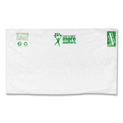 Inteplast Group Produce Bags, Fruits and Veggies - More Matters Labeling, 0.35 mil, 12" x 20", Clear, 875 Bags/Roll, 4 Rolls/Carton