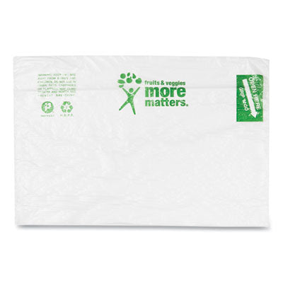 Inteplast Group Produce Bags, Fruits and Veggies - More Matters Labeling, 0.35 mil, 10" x 15", Clear, 1,400 Bags/Roll, 4 Rolls/Carton