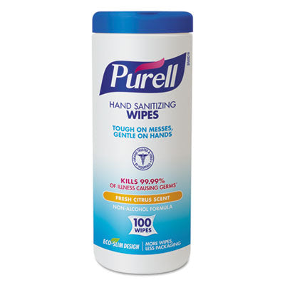 PURELL® Premoistened Hand Sanitizing Wipes, 5.78 x 7, Fresh Citrus, White, 100/Canister, 12 Canisters/Carton