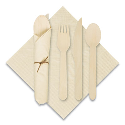 Pre-Rolled Kraft Napkins with Wood Cutlery