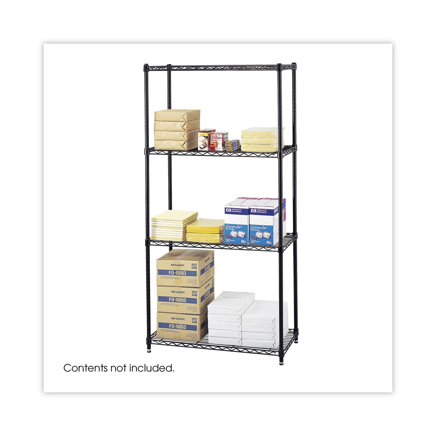 Safco® Commercial Wire Shelving, Four-Shelf, 36w X 18d X 72h, Black - Bloom Skins