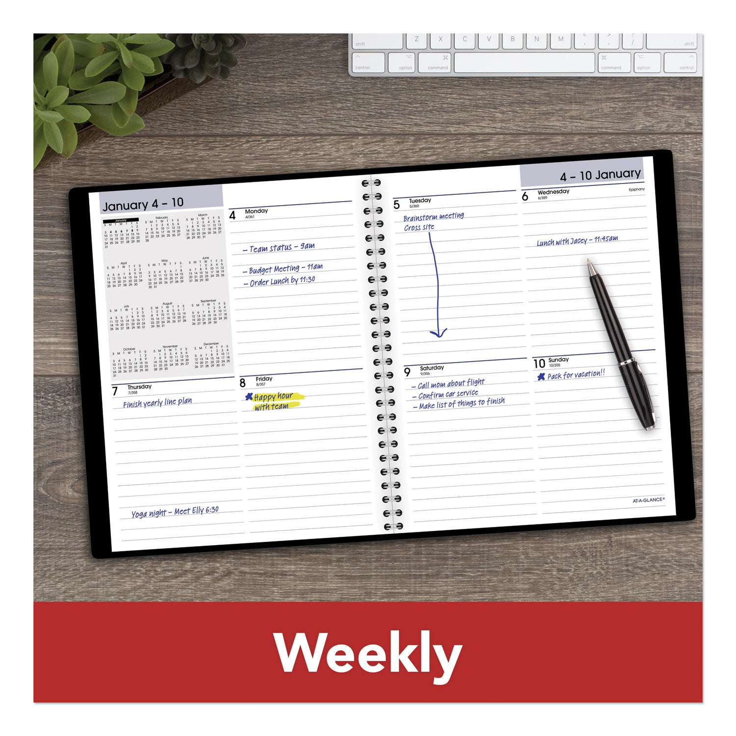 AT-A-GLANCE® DayMinder Open-Schedule Weekly Appointment Book, 8.75 x 7, Black Cover, 12-Month (Jan to Dec): 2025