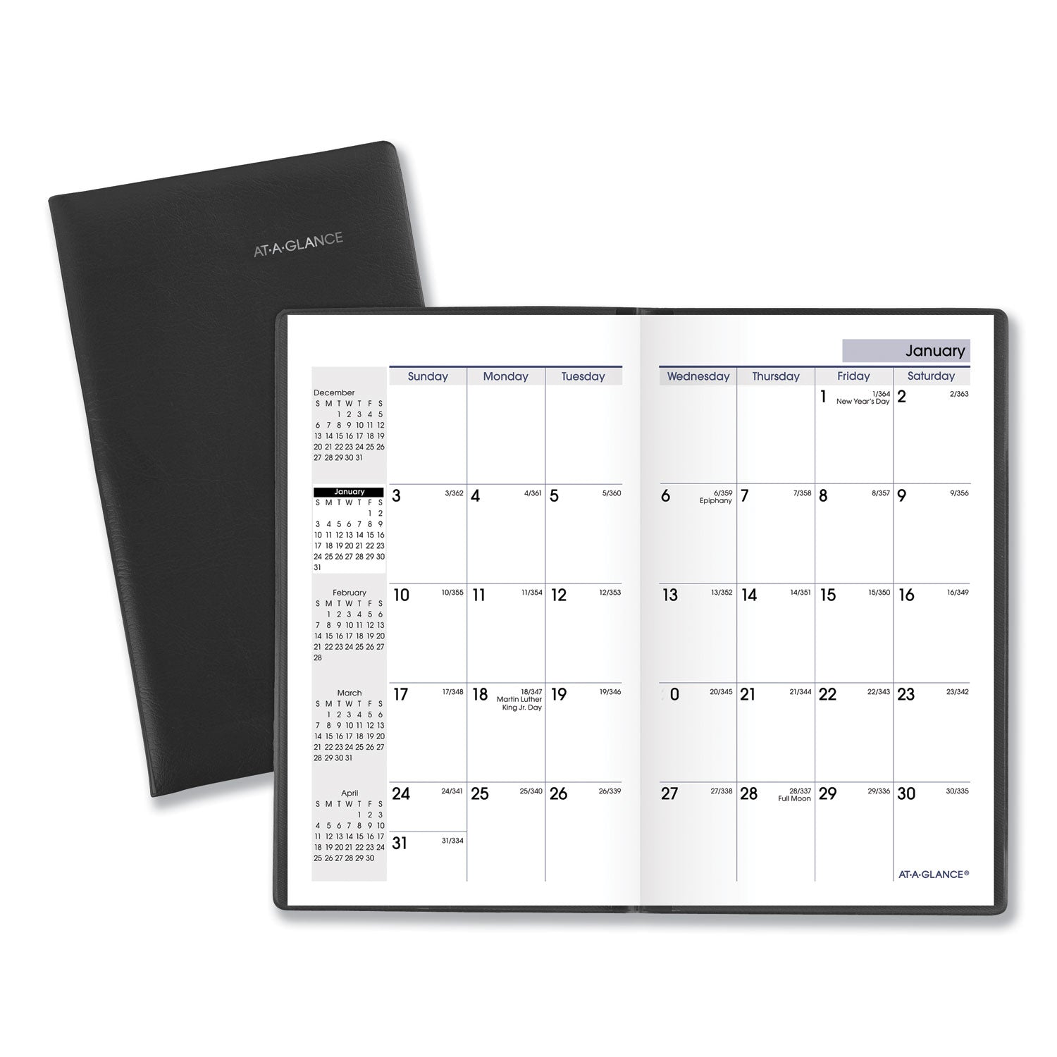 AT-A-GLANCE® DayMinder Pocket-Sized Monthly Planner, Unruled Blocks, 6 x 3.5, Black Cover, 14-Month: Dec 2024 to Jan 2026
