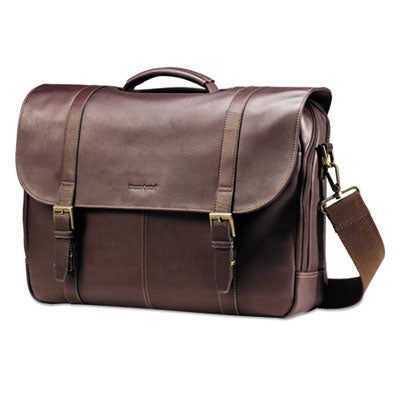 Samsonite® Leather Flapover Case, Fits Devices Up to 15.6", Leather, 16 x 6 x 13, Brown