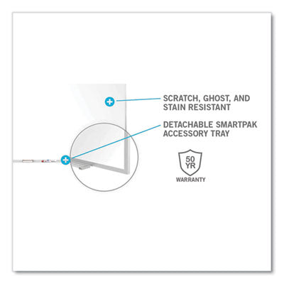 Ghent Magnetic Porcelain Whiteboard with Aluminum Frame and Maprail, 96.53" x 60.47", White Surface, Satin Aluminum Frame