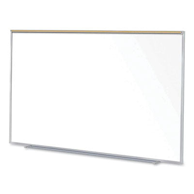 Ghent Magnetic Porcelain Whiteboard with Aluminum Frame and Maprail, 96.53" x 60.47", White Surface, Satin Aluminum Frame