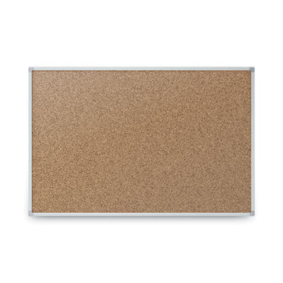Mead® Economy Cork Board with Aluminum Frame, 24" x 18", Tan Surface, Satin Aluminum Frame