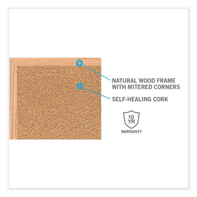 Ghent Natural Cork Bulletin Board with Wood Frame, 48.5" x 48.5", Tan Surface, Oak Finished Wood Frame - Bloom Skins