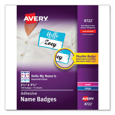 Flexible Adhesive Name Badges | "hello" | 120-Pk