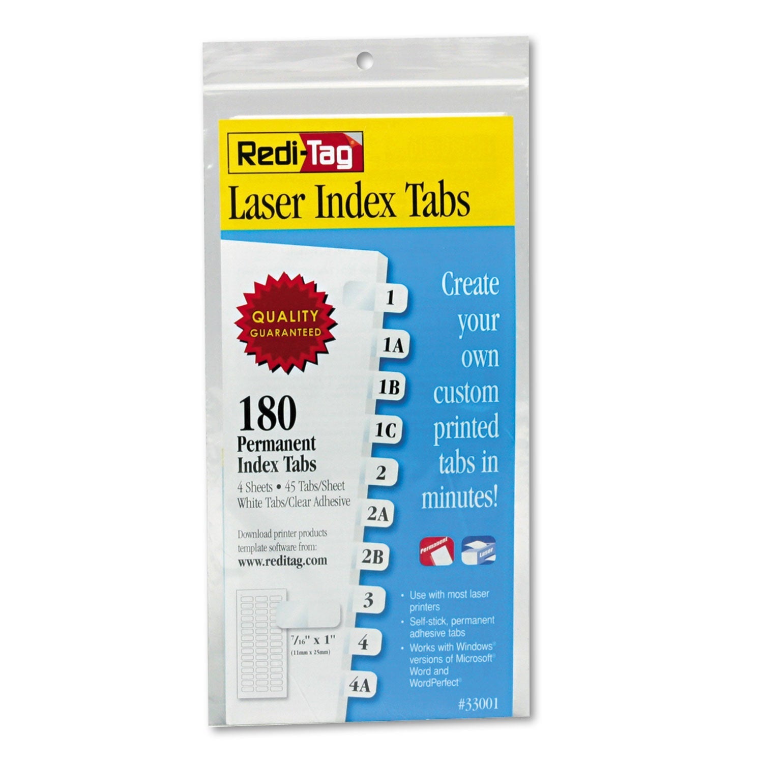 Laser Printable Index Tabs | White, 180/Pack, Redi-Tag