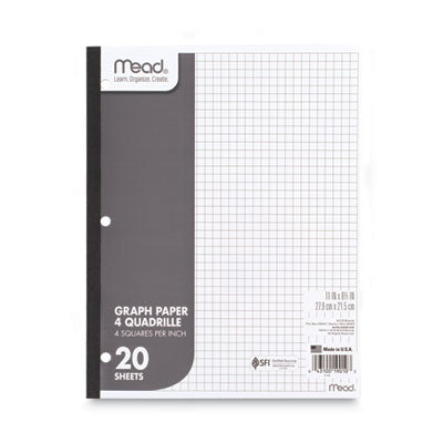 Mead® Graph Paper Tablet, 3-Hole, 8.5 X 11, Quadrille: 4 Sq/in, 20 Sheets/pad, 12 Pads/pack