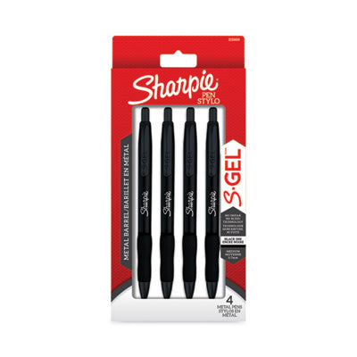 Sharpie® S-Gel™ S-Gel Premium Metal Barrel Gel Pen, Retractable, Medium 0.7 mm, Black Ink, Black Barrel, 4/Pack - Bloom Skins