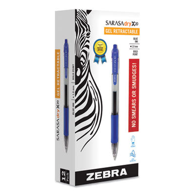 Zebra Sarasa Dry X20 Gel Pen | Blue, 1mm, 12-Pk