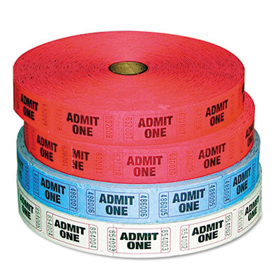 Iconex™ Admit-One Ticket Multi-Pack, 2 Red, 1 Blue, 1 White, 2,000/Roll, 4 Rolls/Pack