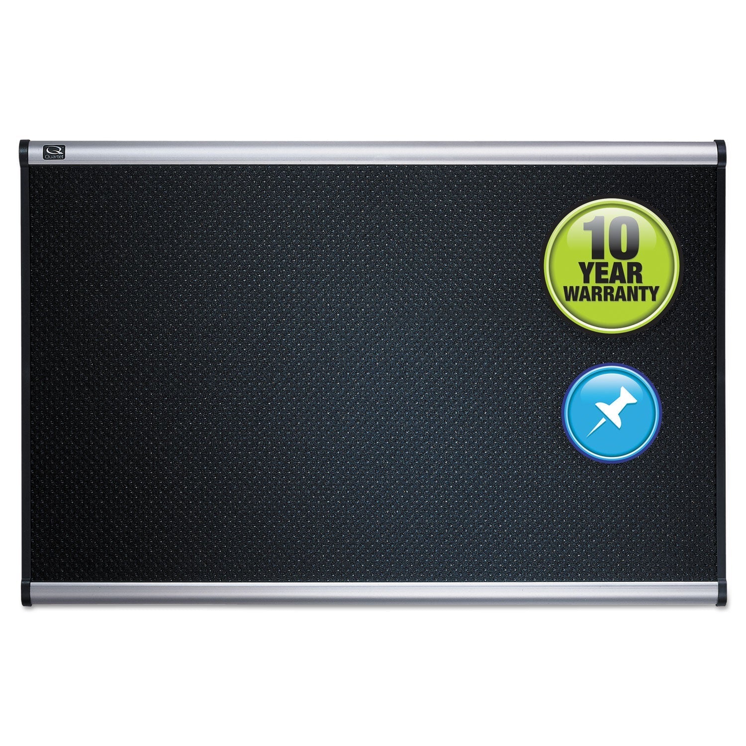 Quartet® Prestige Black Embossed Foam Bulletin Board, 48" x 36", Black Surface, Silver Aluminum/Plastic Frame