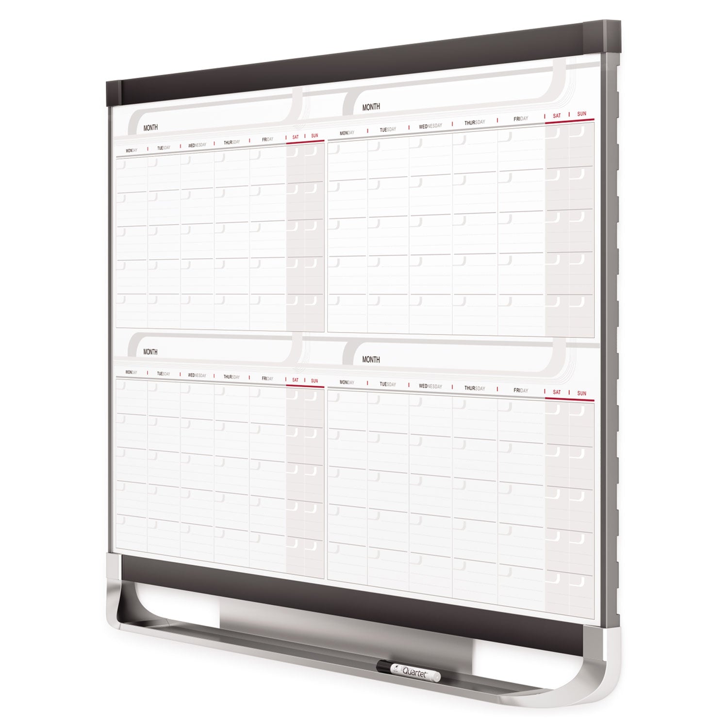Quartet® Prestige 2 Magnetic Total Erase Four-Month Calendar, 36" x 24", White Surface, Graphite Gray Fiberboard/Plastic Frame